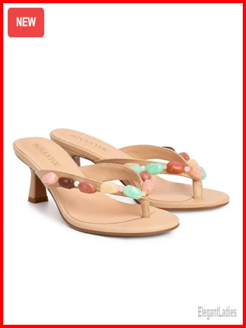 Jeweled Kitten Heel Thong Sandals Slip On Beaded Dressy Faux Leather